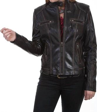 Scully Womens Vintage Lambskin Leather Jacket In Black