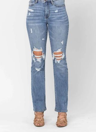 Judy Blue Destroyed High Waist Bootcut Jeans In Stone Wash