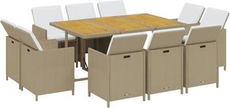 vidaXL Set Comedor De Jard&iacute;n 11 Piezas Y Cojines Rat&aacute;n Sint&eacute;tico Beige Vidaxl