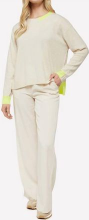 Brodie Billie Contrast Crew Neck Jumper In White And Neon