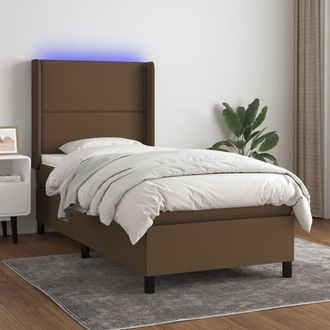 vidaXL Vidaxl - Cama Box Spring Colch&oacute;n Y Luces Led Tela Marr&oacute;n Oscuro 90x190cm