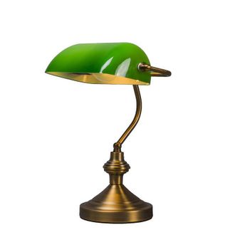 QAZQA Cl&aacute;sico/antiguo L&aacute;mpara De Mesa Cl&aacute;sica/l&aacute;mpara De Notario Bronce Con Cristal Verde - Banker Vidrio /acero Alargada /redonda Adecuado Para Led Max. 1 