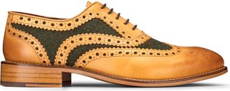 London Brogues Mens Tan Tweed Olive Leather Gatsby Shoes Vintage Wedding Office Classic - Tan Green Tweed 12