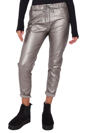 Generic Women Wetlook Magic Trouser Pants, Ladies Faux Leather Soft Stretch Comfy Italian Bottoms with Pockets for Gym Training Workout (Silver, 10-14)