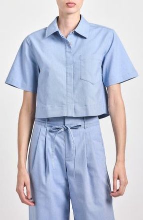 Derek Lam Lira Short Sleeve Crop Button-Up Shirt in Cloud Blue at Nordstrom Rack, Size X-Small