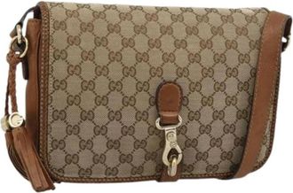 Gucci Pre-owned Vintage GG Canvas Shoulder Bag - Dames - Vintage Schoudertas - Bruin - ONE Size - Leer - Vintage