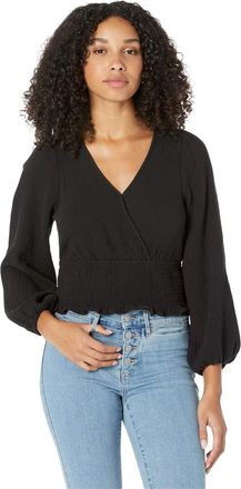 Madewell Lightspun Julianne Blouse Top Womens Black Smocked Waist GBO3030