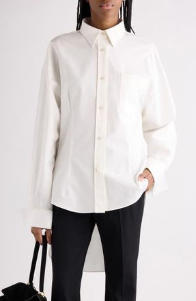 Balenciaga Classic Cotton & Silk Poplin Button-Up Shirt in 9000 White at Nordstrom, Size 12 Us