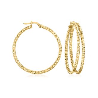 Ross-Simons Italian 18kt Gold Over Sterling Diamond-Cut Double-Hoop Earrings
