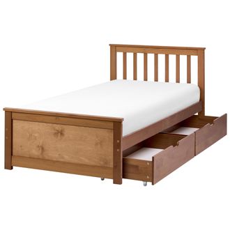 Beliani Cama Con Somier De Madera De Pino Mdf Minimalista Con Almacenaje 2 Cajones 90 X 200 Cm Marr&oacute;n Olendon