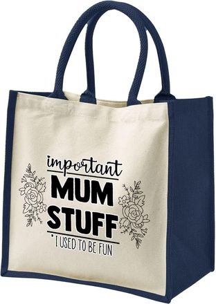 Bang Tidy Clothing Mothers Day Gifts for Mum - Cotton Jute Shoulder Bag, Reusable Bags for Shopping, Mum Gifts, Book Bag, Travel Bag, Shopper Bags - Important - Blue - L