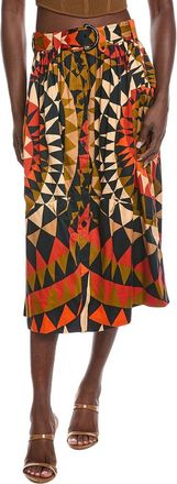 Farm Rio Farm Rio Heart Deco Black Button Down Midi Skirt