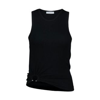 Paco Rabanne Tops, Dames, Zwart, S, Katoen, Ribgebreide Tanktop met D-ring Detail