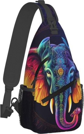 Generic Unisex Crossbody Shoulder Bag Colorful Space Elephant Art Sling Backpack Anti Theft Shoulder Bags for Sports Running Travel