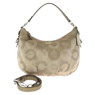 Coach Pre-owned Shoulder Bags, female, Beige, Size: ONE SIZE Pre-owned Madison Dotted Op Art Satin 2way Bag