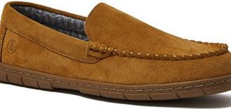 Lands End Flannel Lined Suede Slip On Moccasin Slippers in English Tan Suede at Nordstrom, Size 11