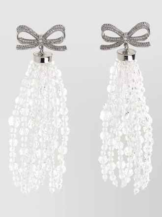Self Portrait crystal tassel bow detail drop earrings