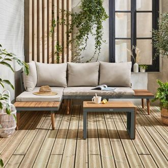 Sweeek 4-seater Modular Aluminium & Acacia Garden Lounge Set in Khaki