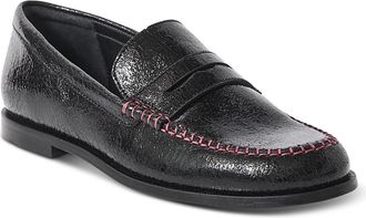Free People Blanket Stitch Penny Loafers Women 8.5M Black Leather Shoes Hawk2735