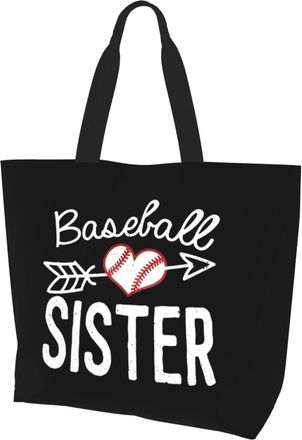 AOOEDM Baseball Sister Ladies Canvas Tote Reusable Shopping Bag