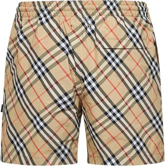Burberry Mens Swim Shorts Check Sand Nylon Beige Polyamide Beachwear Sea Clothing
