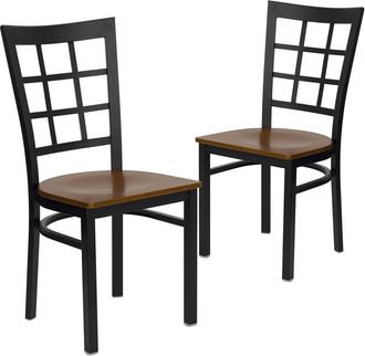 Flash Furniture 2 Pk. Black Window Back Metal Restaurant Chair - Cherry Wood Seat
