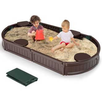 Costway Costway - Arenero El&iacute;ptico 183 Cm Con Cobertura Impermeable, Cobertura Inferior Y Asientos Incorporados, Para 4 Ni&ntilde;os