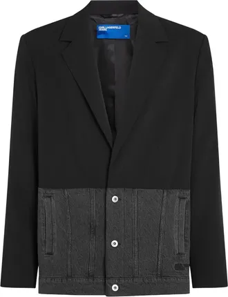 Karl Lagerfeld Two-Tone Denim-Inspired Blazer with Classic Lapel