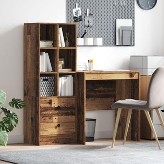 Berkfield Home Desk with Storage Old Wood Engineered Wood in Blue