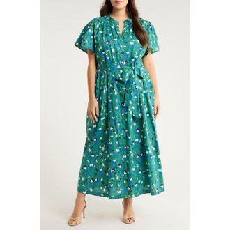 Sugarlips Laury Floral Print Belted Dress in Kelly-Multi at Nordstrom, Size 2X