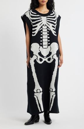 Dressed in Lala Big Reputation Skeleton Sleeveless Midi Dress in Black Skeleton at Nordstrom, Size Large