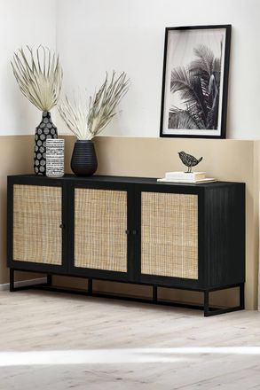 Julian Bowen Padstow Rattan 3 Door Sideboard in Black