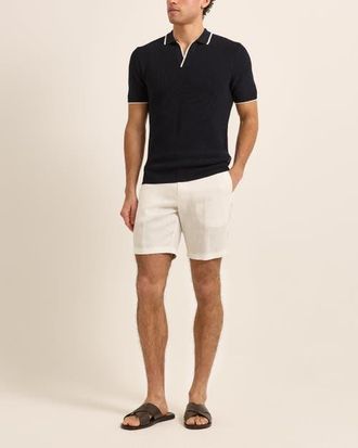 Orlebar Brown Horton Merino Stripe Tailored Fit Resort Collar Polo Shirt in Navy at Nordstrom, Size Xxx-Large