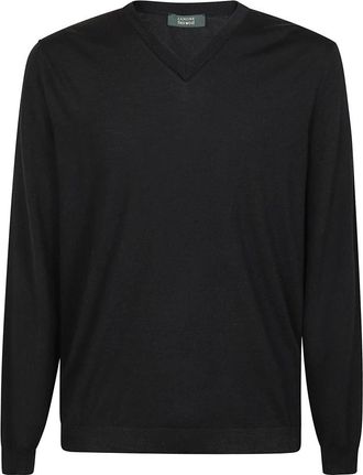 Zanone Blauwe Wol V-Hals Trui - Heren - V-hals truien - Blauw - 3XL - Wol - Truien & Vesten
