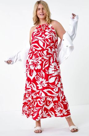 Roman Floral Tie Detail Halterneck Dress