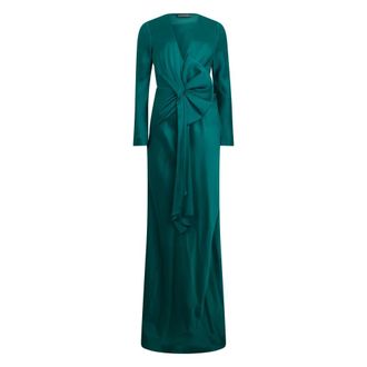 Alberta Ferretti Long shiny green dress with V-neck - female - Alberta Ferretti - Gowns - Green - S - Dresses