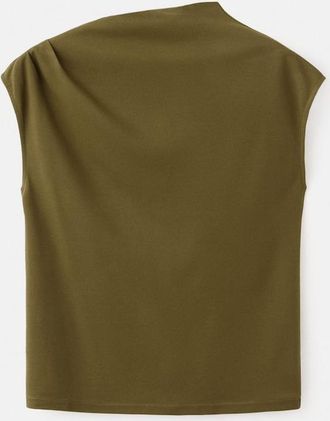 Mango Maglietta collo asimmetrico increspature kaki - Donna - XS - MANGO