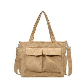 Generic Vintage Multi Pocket Corduroy Handbag Large Capacity Womens Shoulder Bag Casual Crossbody For Women Commuting(Khaki)