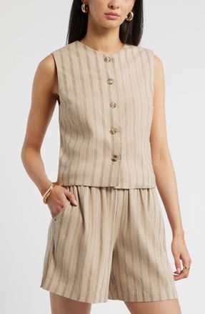 Nordstrom Stripe Linen Blend Vest in Tan- Black Sonjay Stripe at Nordstrom, Size Xx-Large