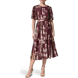 DKNY Print Stretch Satin Midi Dress in Black/cherry at Nordstrom, Size 12