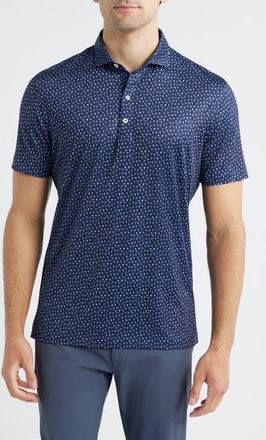 Johnnie-O Marina Palm Tree Print Performance Jersey Polo in Navy at Nordstrom, Size X-Large