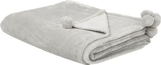 Beliani Manta De Poli&eacute;ster Suave Gris Claro 200 X 220 Cm Con Pompones Saitler