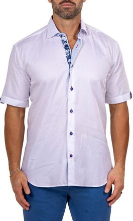 Maceoo Galileo Marty Short Sleeve Cotton Button-Up Shirt in White at Nordstrom, Size 2