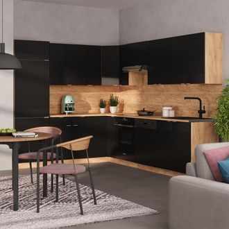 Vicco Cocina Esquinera Fame-line, Rayas Negras/roble Dorado, 287 X 227 Cm, Et Antracita, Vicco