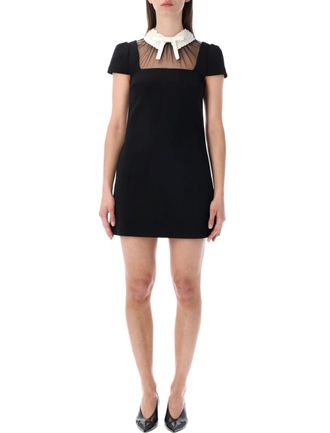 Self Portrait Bow Collar Pearl Crepe Mini Dress