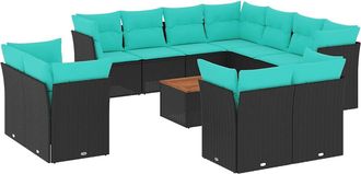 vidaXL Set De Sof&aacute;s De Jard&iacute;n Y Cojines 12 Pzas Rat&aacute;n Sint&eacute;tico Negro Vidaxl