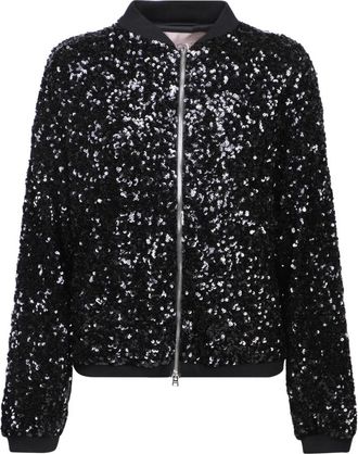 Herno Zwarte Sequin Bomber Jacket - Dames - Bomber jackets - Zwart - 2XL - Pailletten - Jassen