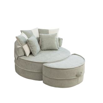 STILVORA Sill&oacute;n Lounge Redondo Sin Estructura Con Ottomana, Fundas De Coj&iacute;n Lavables, Espuma, Verde Menta