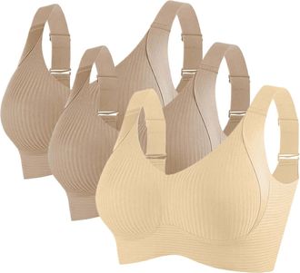 Generic Pack of 3 Sports Bras Women Adjustable Wireless Push Up Bra for Women UK Full Cup Soft Support Ladies Underwear Yoga Gym Everyday Bras Wide Straps Lif