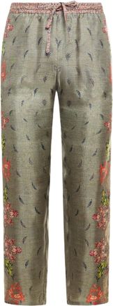 Pierre-Louis Mascia Silk Cropped Trousers With Floral Side Prints